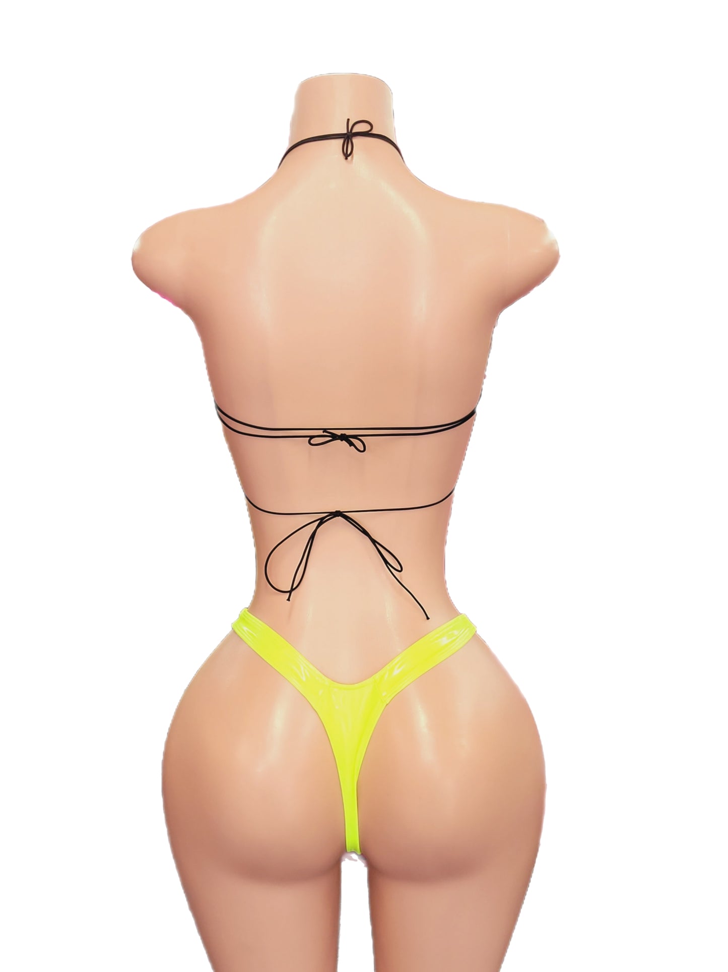 neon yellow pu leather star top 2 pc