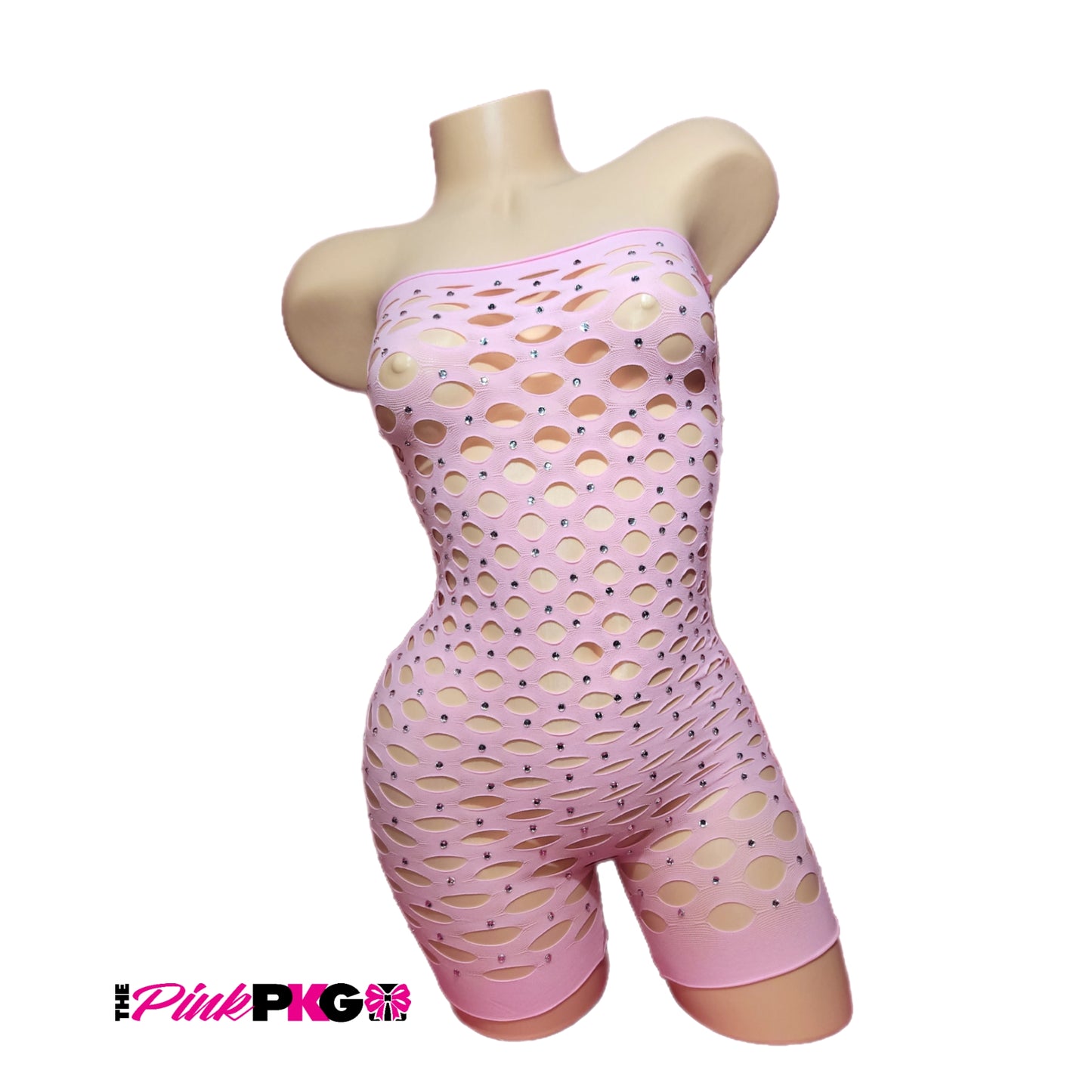 Sleeveless fishnet with rhinestones