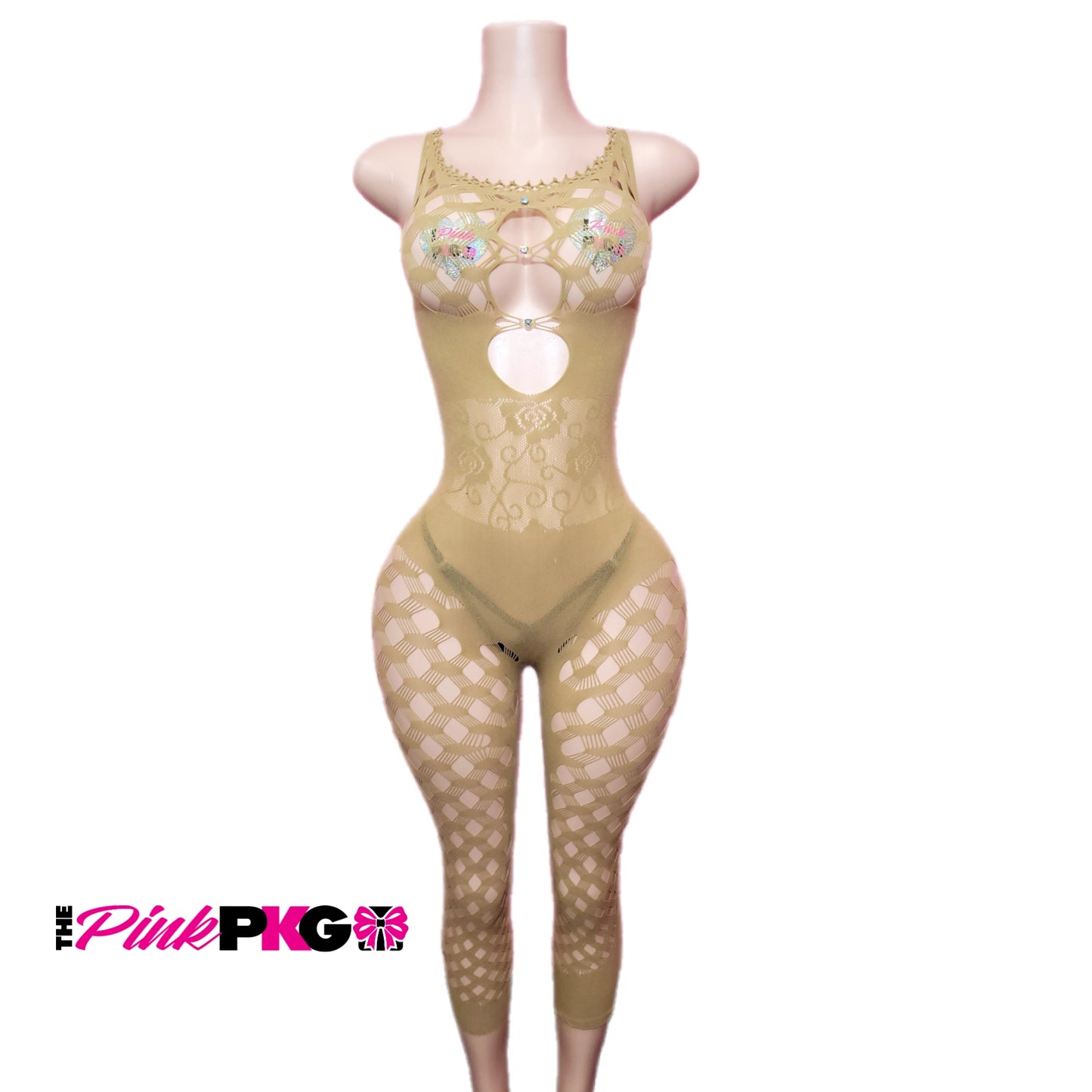 rose printed body fishnet