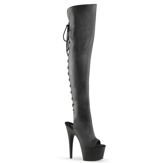 Pleaser Matte Black Knee High Heel