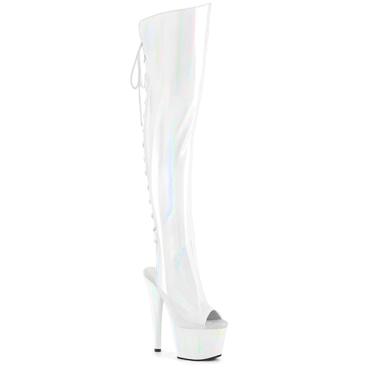 Pleaser White Hologram Thigh High Boot